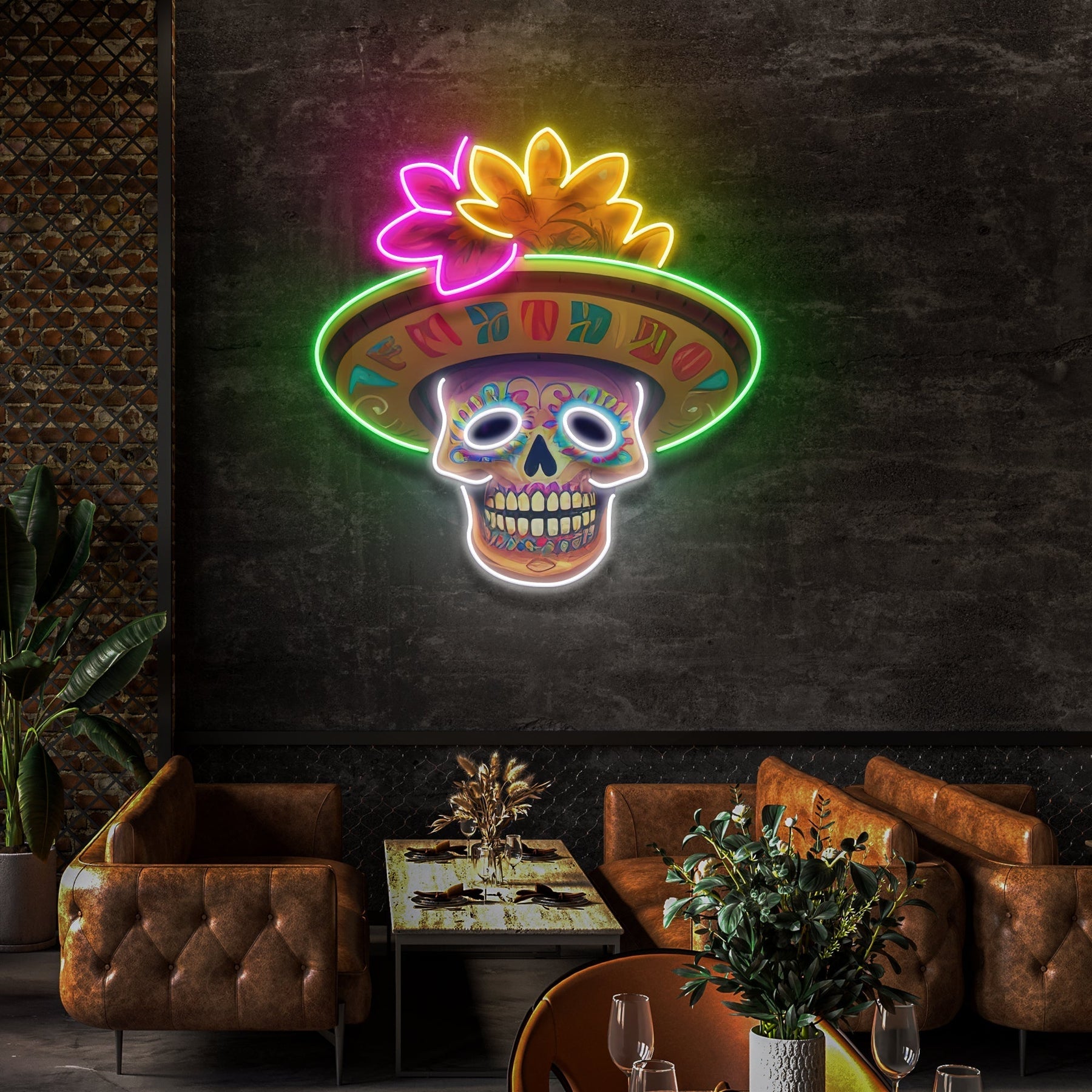 Custom Name Dead Day Party Sugar Skull Or Halloween Holiday Artwork Led Neon Sign Light