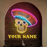 Custom Name Halloween Holiday Artwork with Sugar Skull Neon Sign