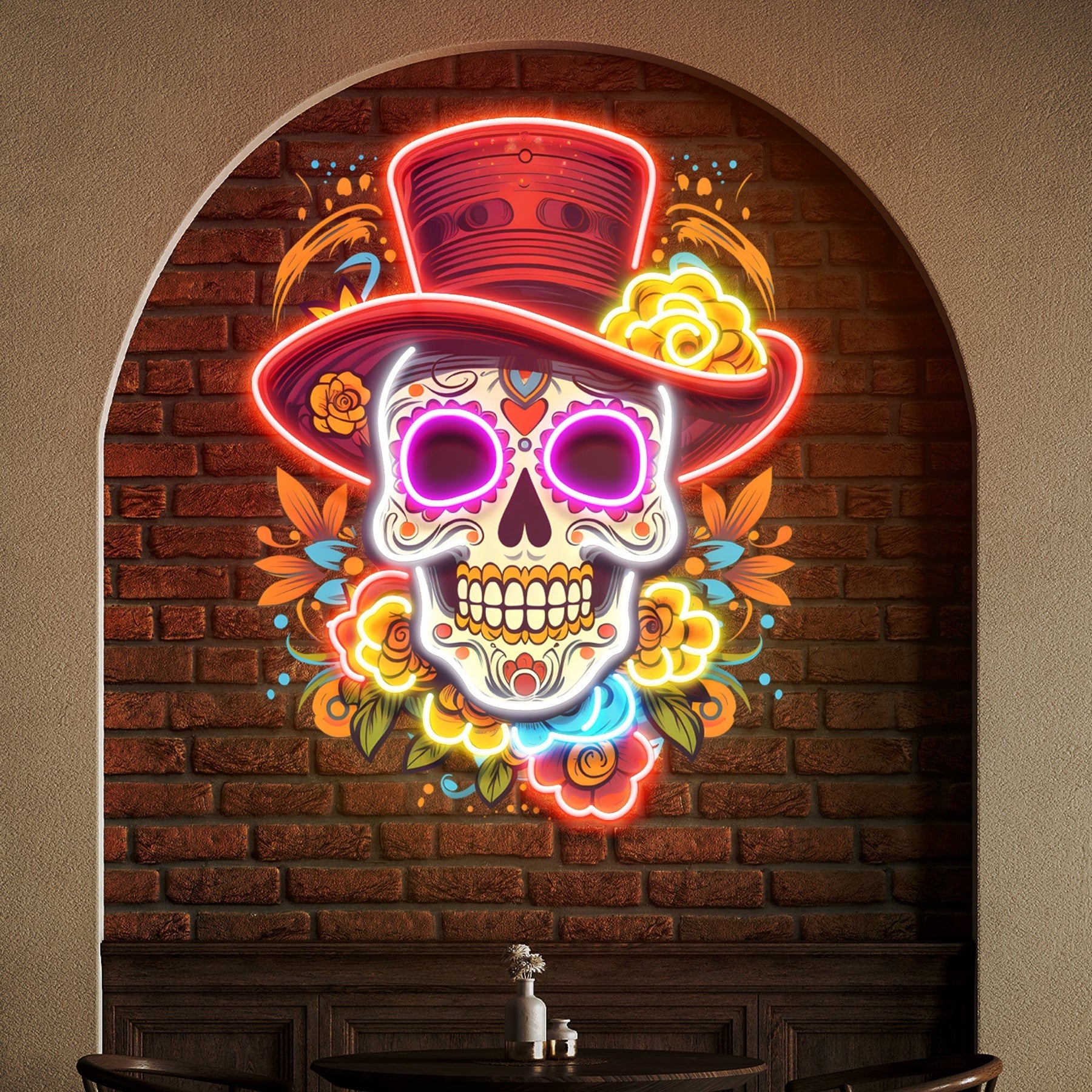 Custom Name Mexican Restaurant Skull Artwork Led Neon Sign Light