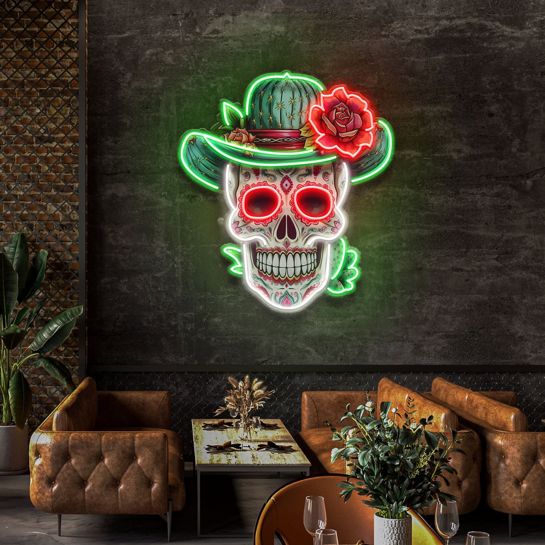 Custom Your Name Day Of The Dead Skull Mexico Artwork Led Neon Sign Light