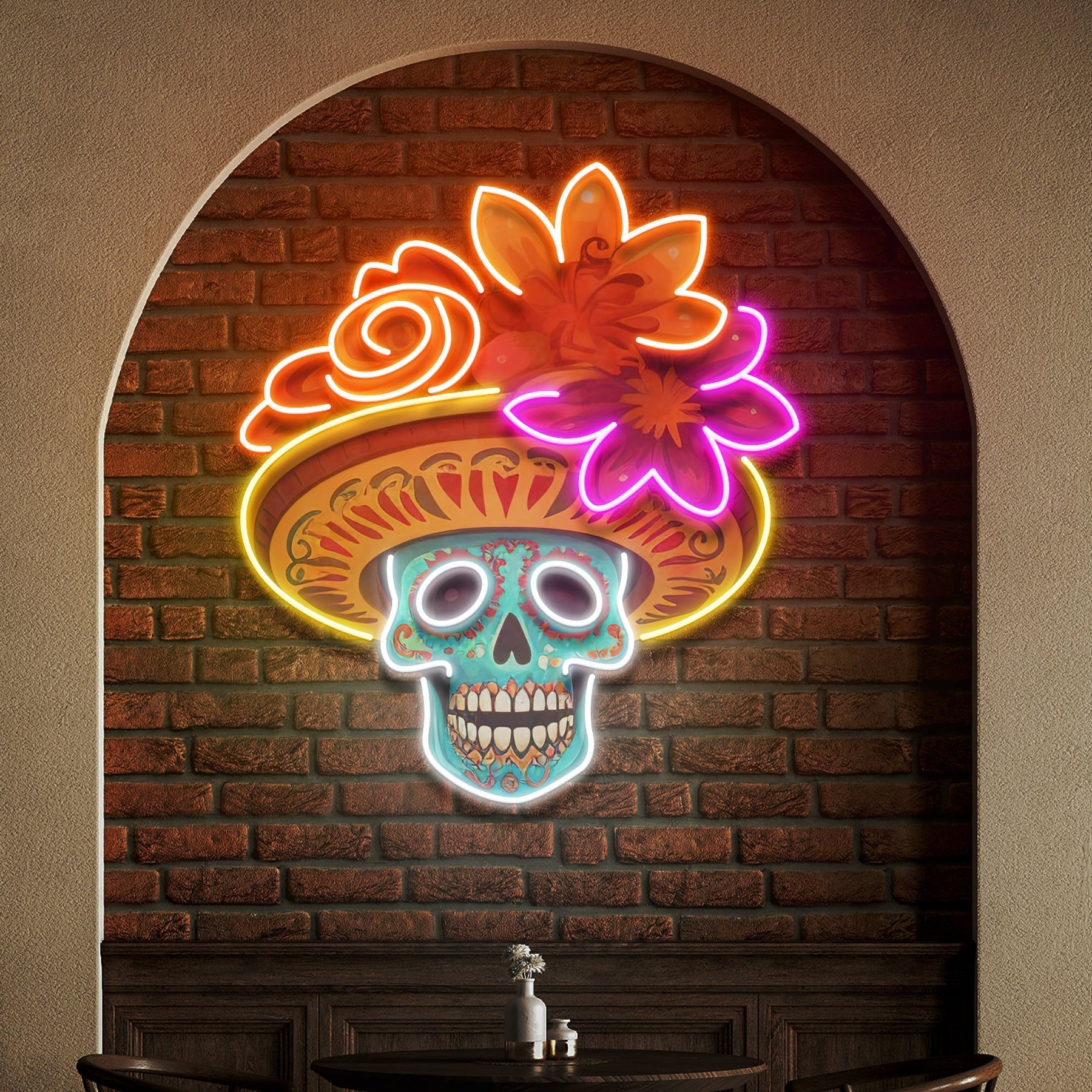 Custom Name Sugar Skull LED Neon Light for Dead Day Festivities