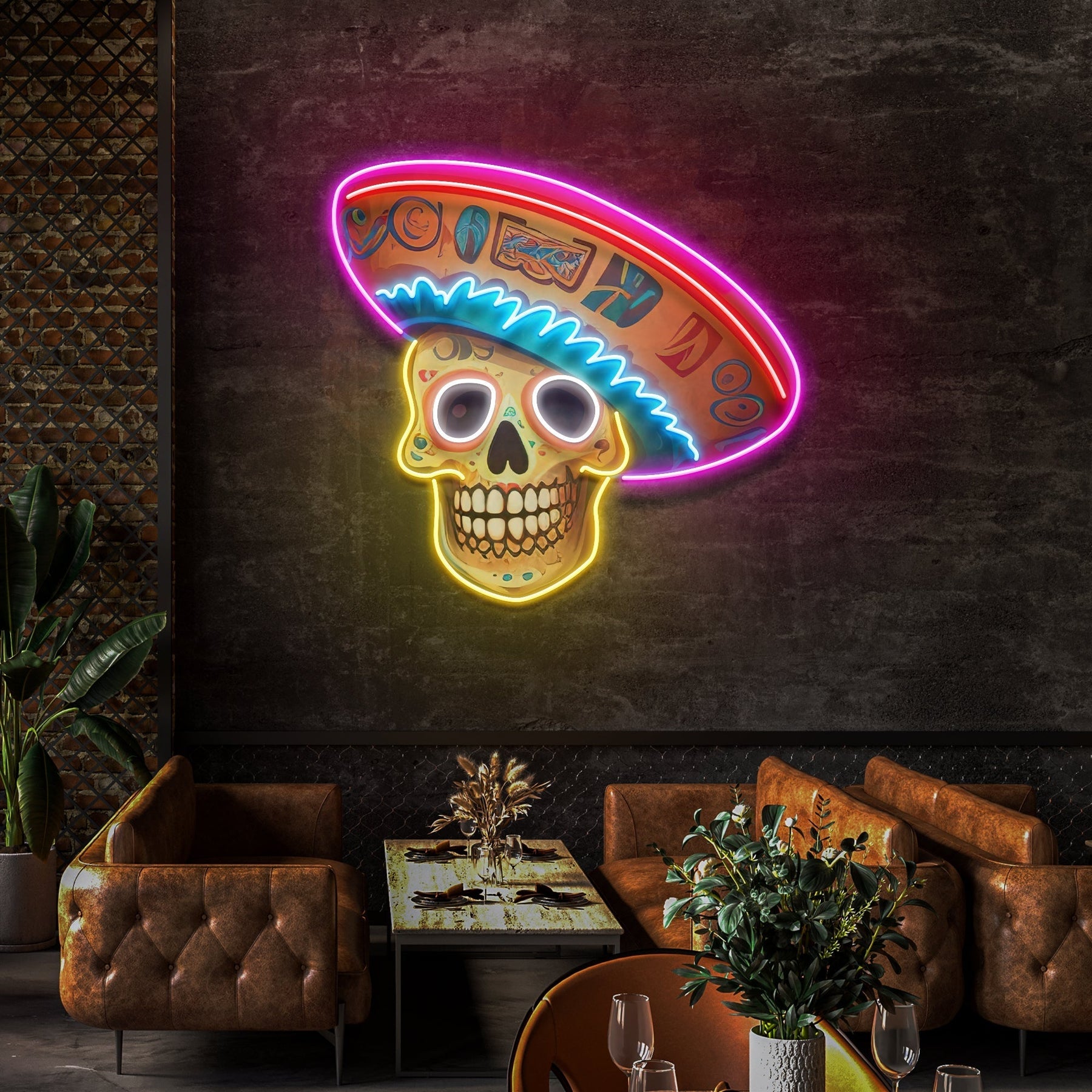 Custom Name Halloween Holiday Artwork with Sugar Skull Neon Sign