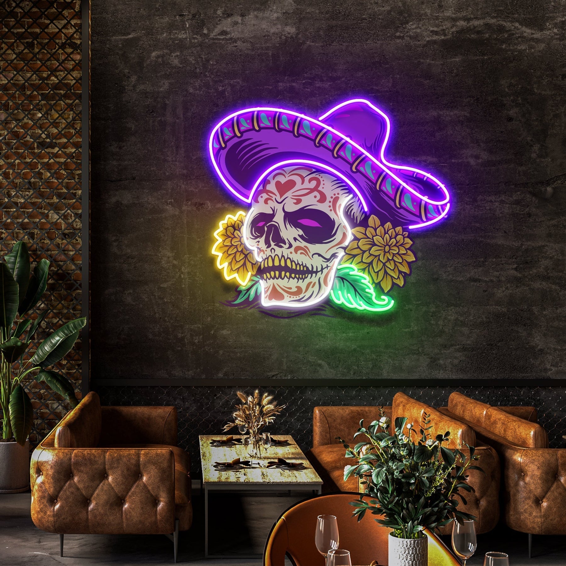 Dia De Muertos Mexican Sugar Skull Artwork Led Neon Sign Light