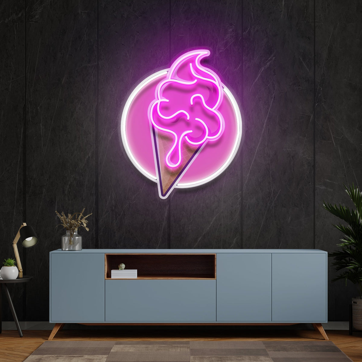 Ice Cream Cartoon Cute Artwork Led Neon Sign Light