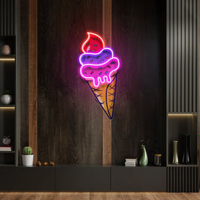 Ice Cream Cone Cartoon Artwork Led Neon Sign Light