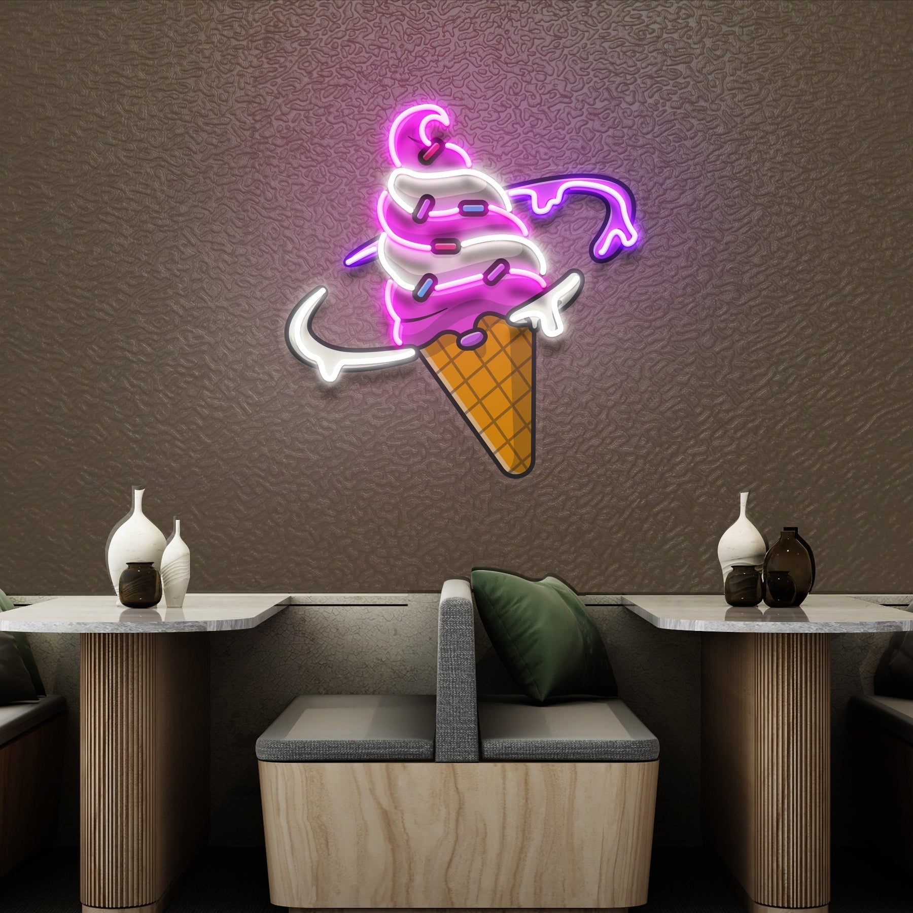 Ice Cream Planet Flat Cartoon Style Artwork Led Neon Sign Light