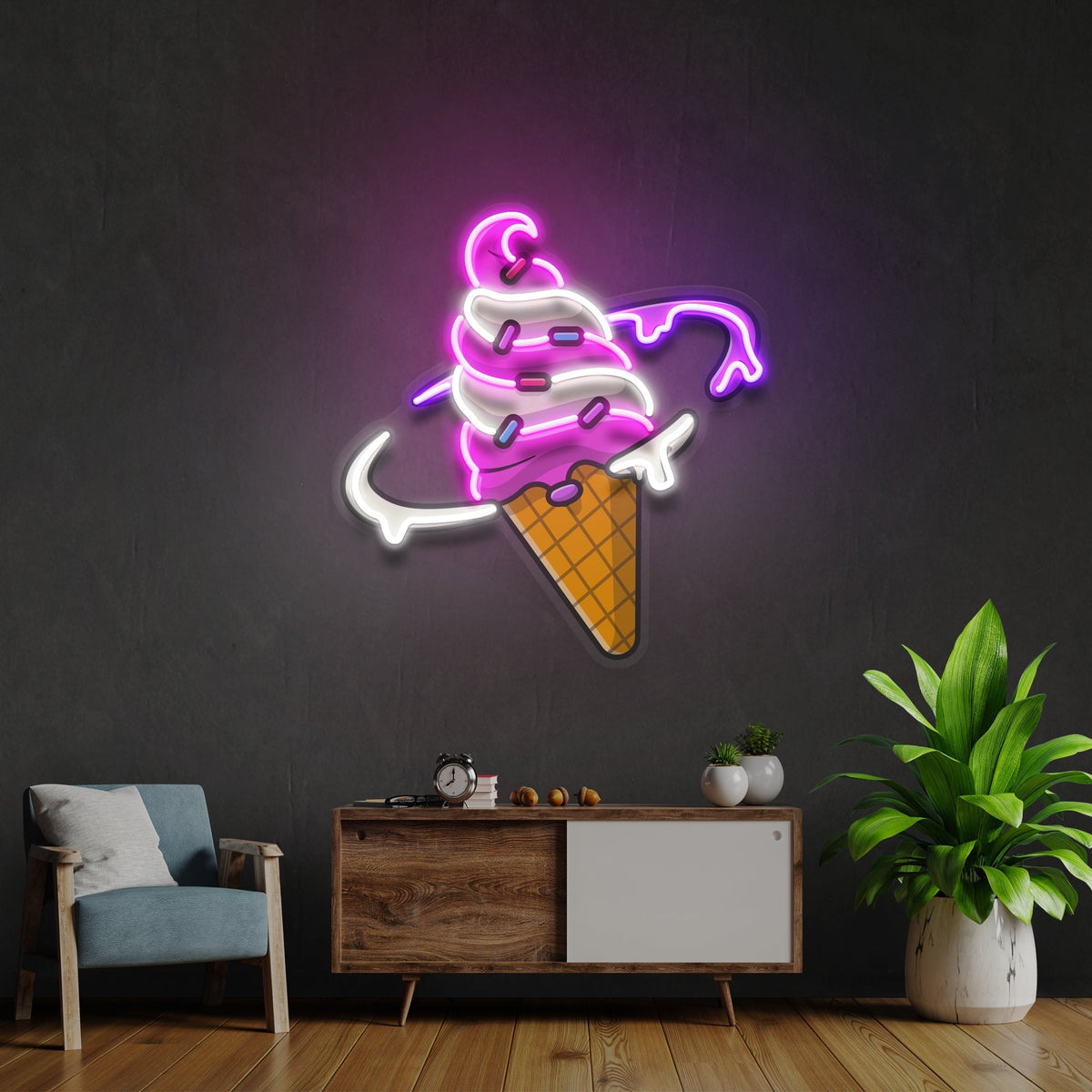 Ice Cream Planet Flat Cartoon Style Artwork Led Neon Sign Light