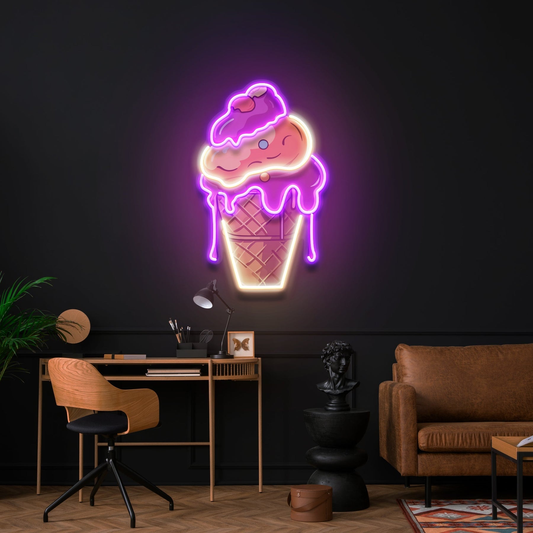 Icecream Cones Cartoon Artwork Led Neon Sign Light