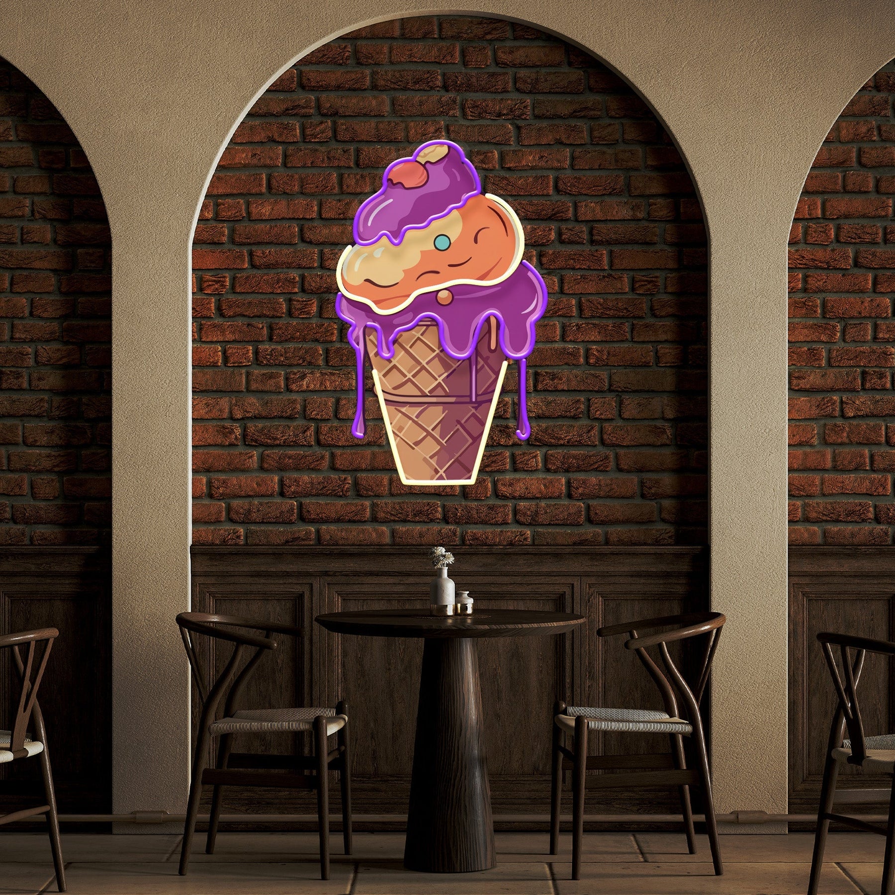 Icecream Cones Cartoon Artwork Led Neon Sign Light