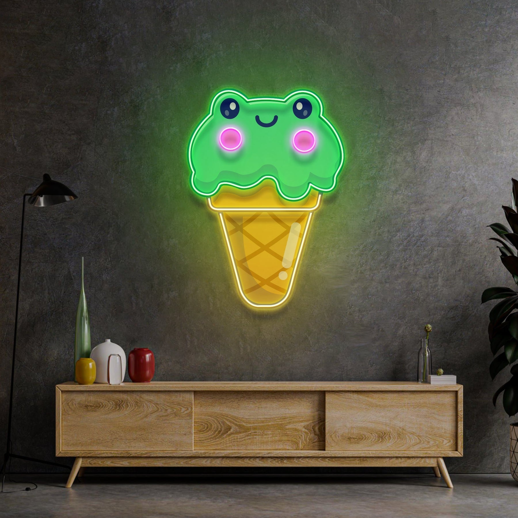 Ice Cream Cone Frog LED Neon Sign Light Pop Art