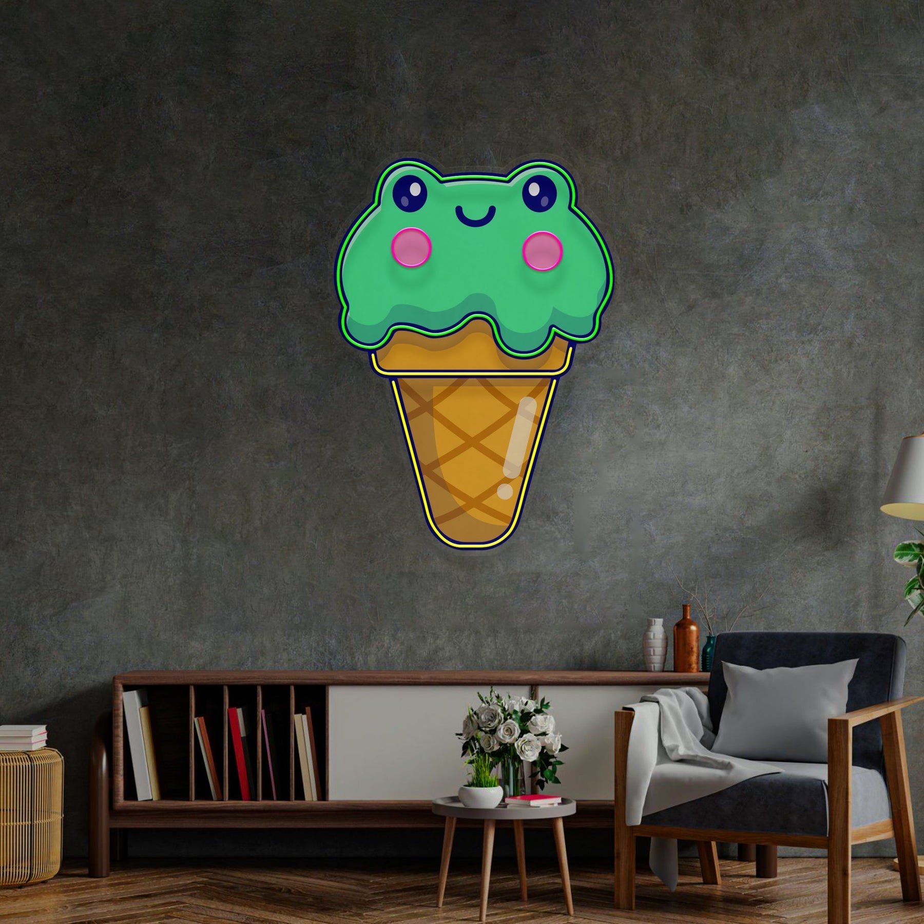 Ice Cream Cone Frog LED Neon Sign Light Pop Art