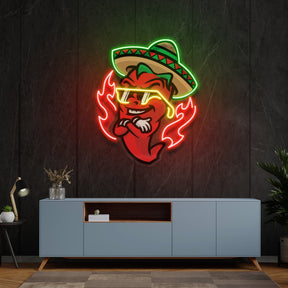 Mexican Chili Pepper Cartoon Mascot Artwork Led Neon Sign Light