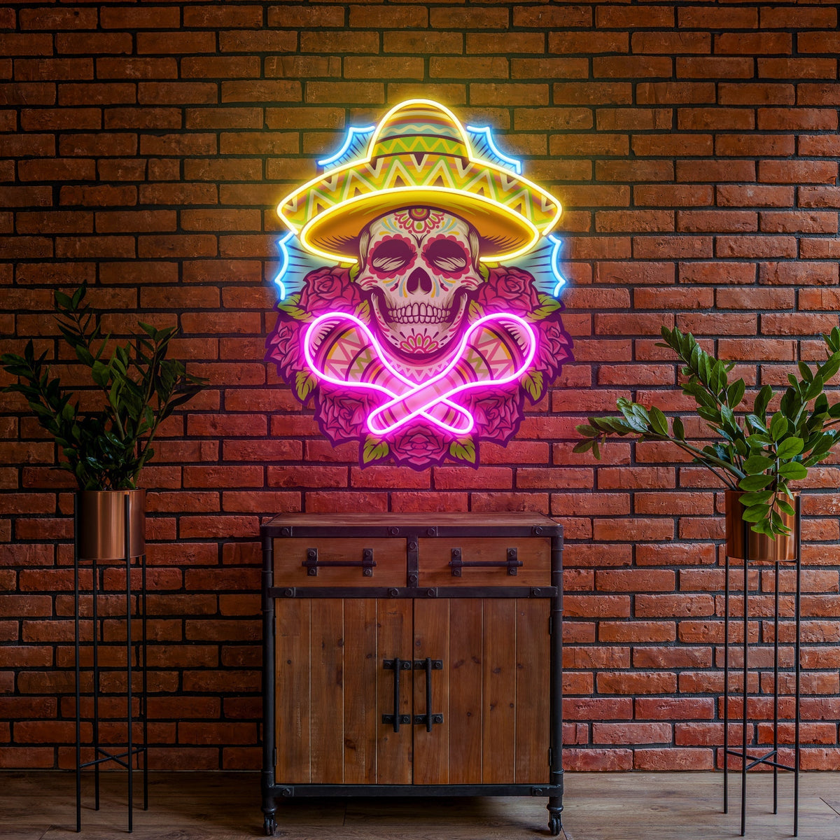 Mexican Dia De Los Muertos Skull Artwork Led Neon Sign Light