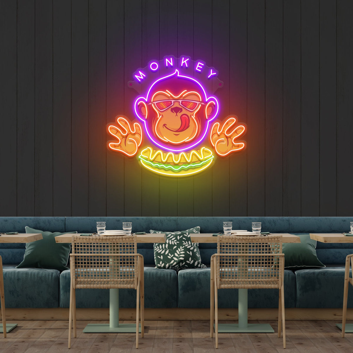 Monkey Logo Hotdog Artwork Led Neon Sign Light