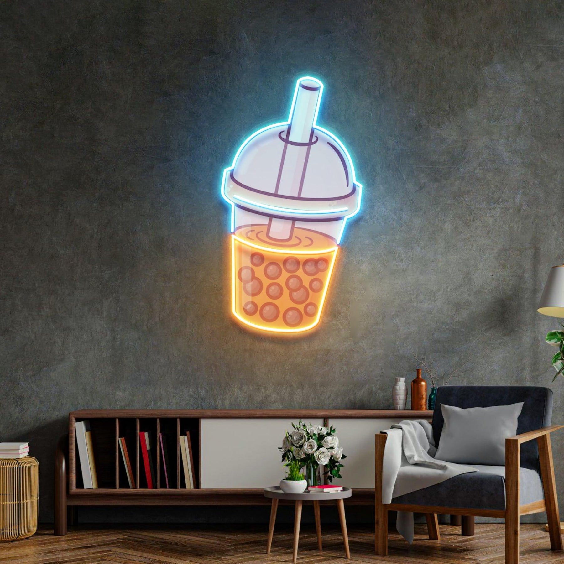 Orange Milktea Neon Acrylic Artwork