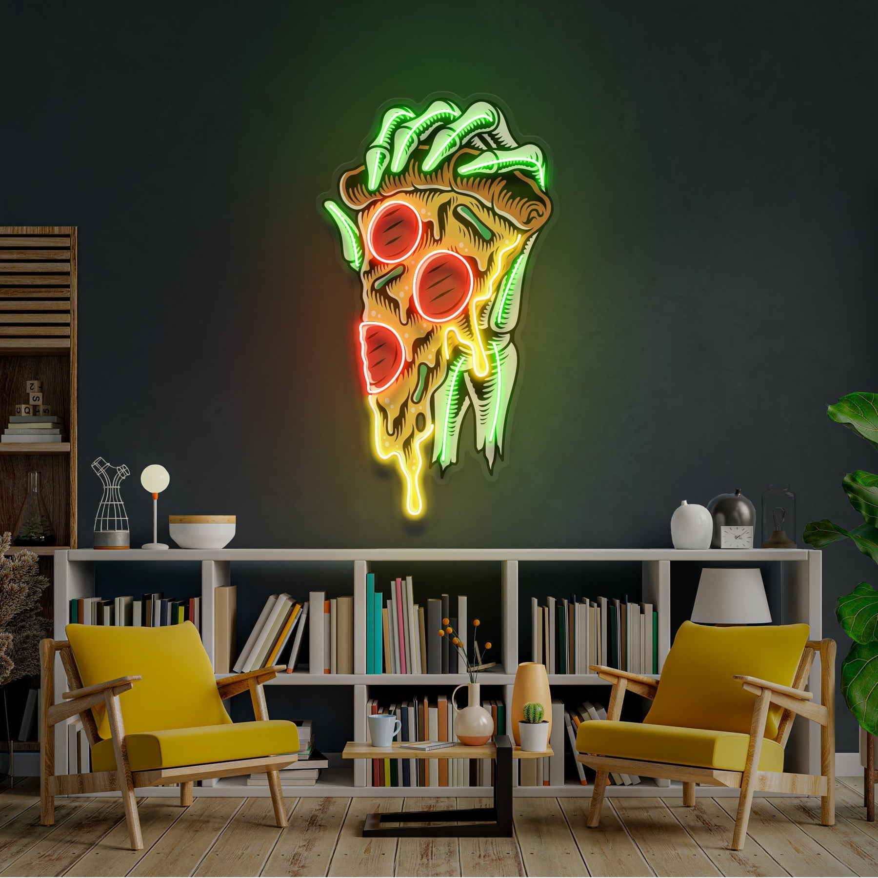 Pop Art Hand With A Slice Of Pizza Artwork Led Neon Sign Light