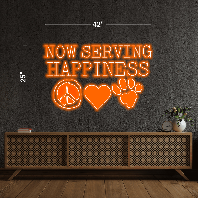 Now Serving Happiness - LED Neon Sign
