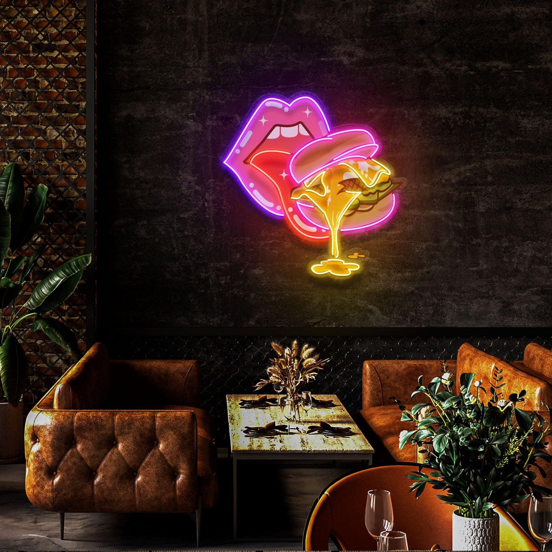 Sexy Lips And Hamburger Artwork Led Neon Sign Light