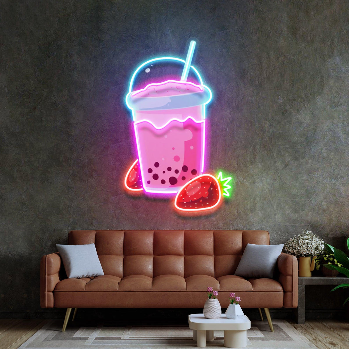 Strawberry Milk Neon Acrylic Artwork