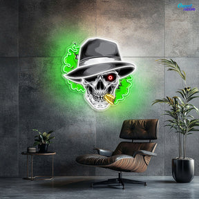 Skull, Hat & Smoke in the Neon Glow Neon Sign Light Artwork