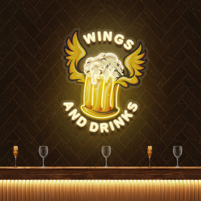 Beer Drinks and Wings Mascot Artwork Led Neon Sign Light