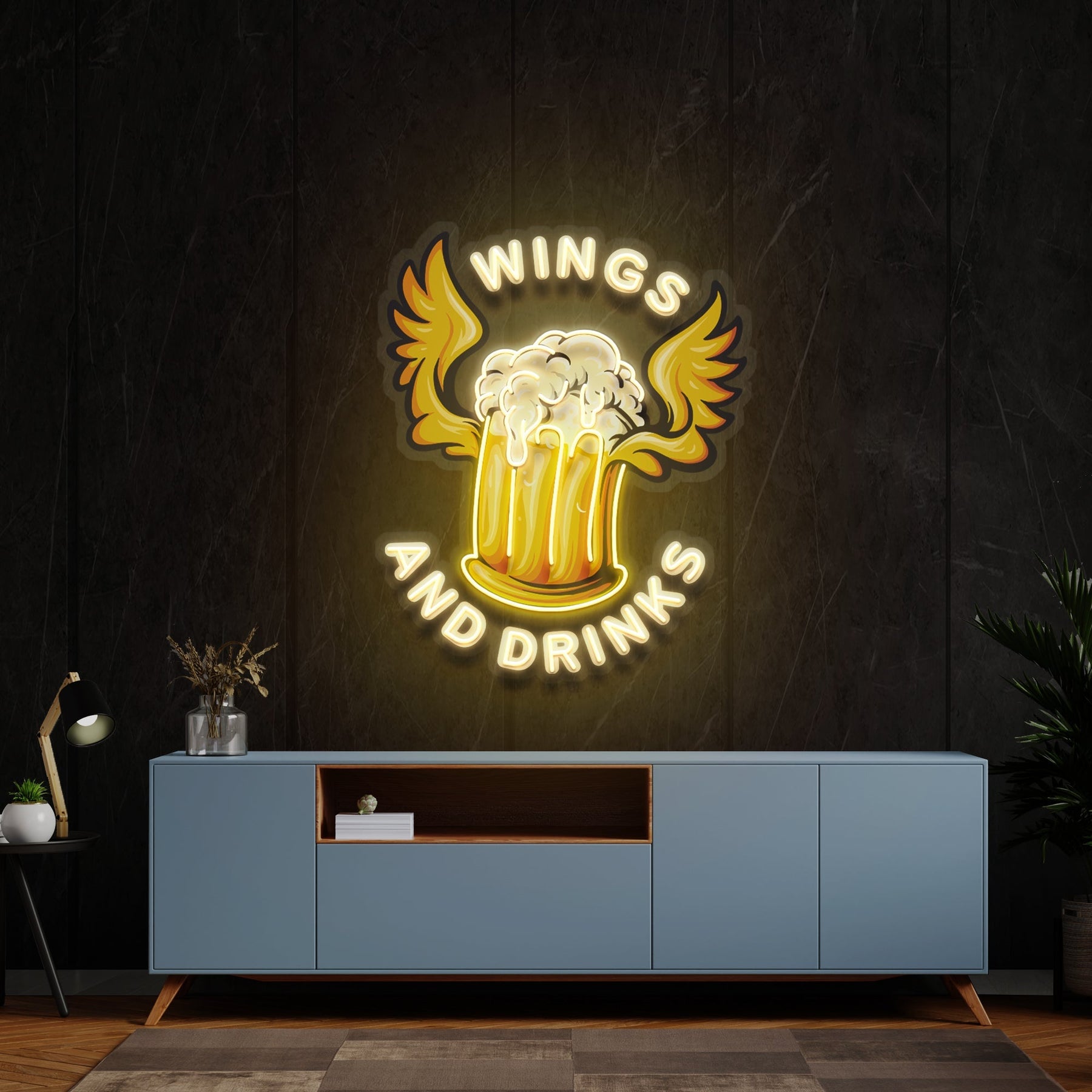 Beer Drinks and Wings Mascot Artwork Led Neon Sign Light