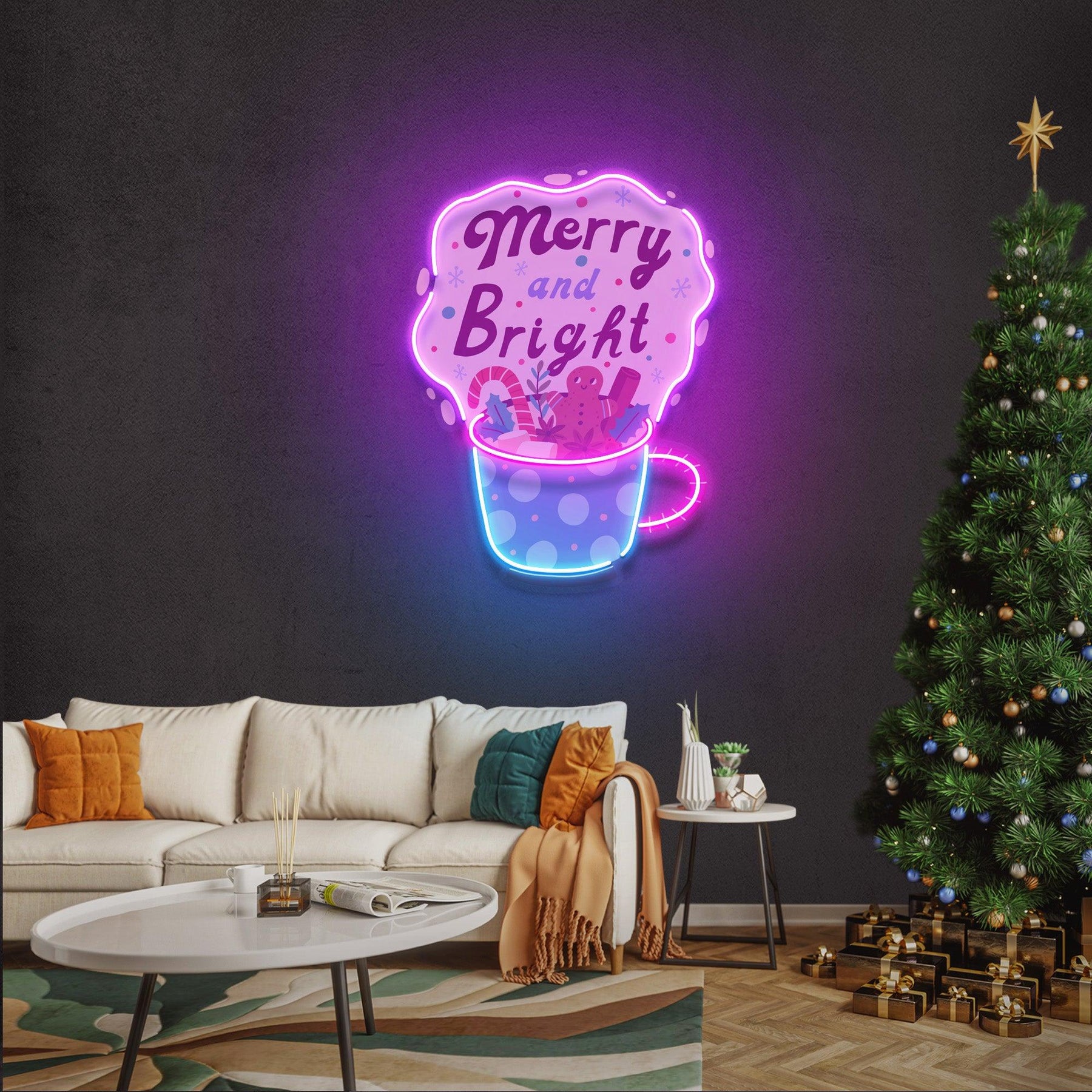 Merry Christmas Mug Neon Sign