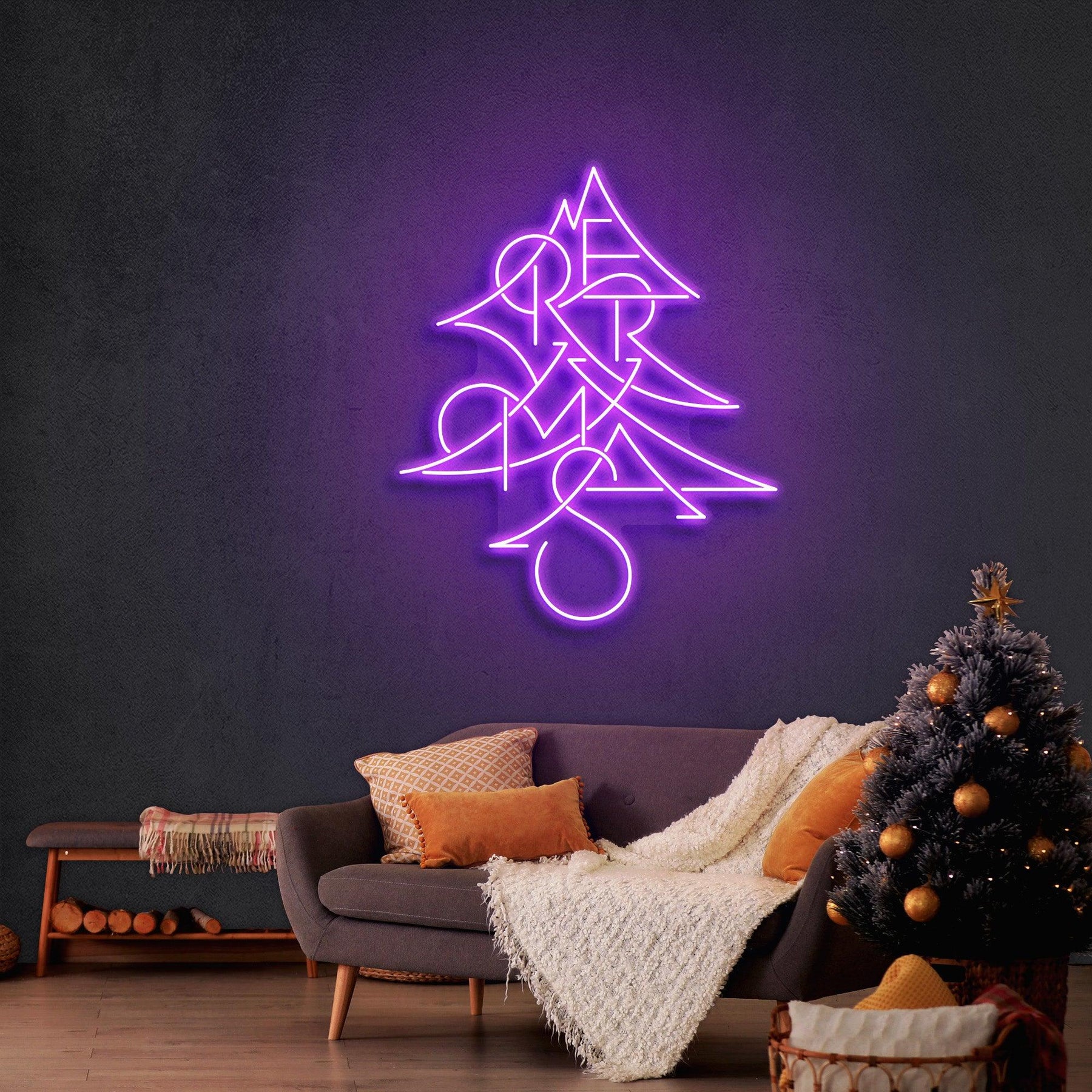 Merry Xmas Pine Tree Neon Sign