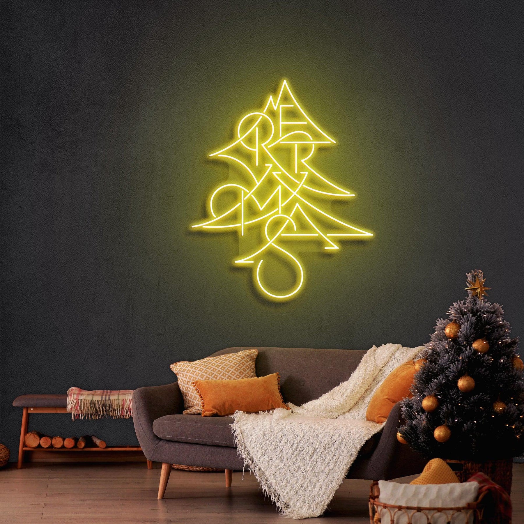 Merry Xmas Pine Tree Neon Sign