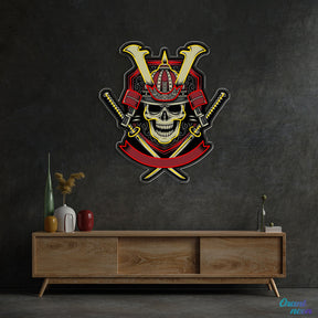 Japanese Samurai Skull Holding Katana Sword Neon Sign Light Artwork