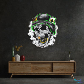 Cool Skull Wearing Helmet With Smoke and Bomb Neon Sign Light Artwork