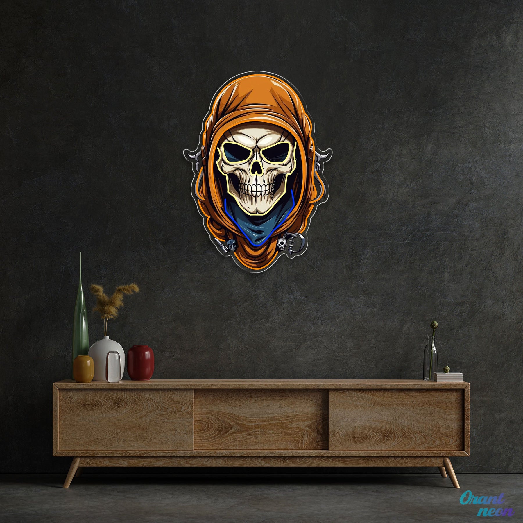 Mysterious Skull Wearing Cloak Neon Sign Light Artwork