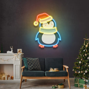 Penguin With Xmas Hat LED Neon Acrylic Artwork