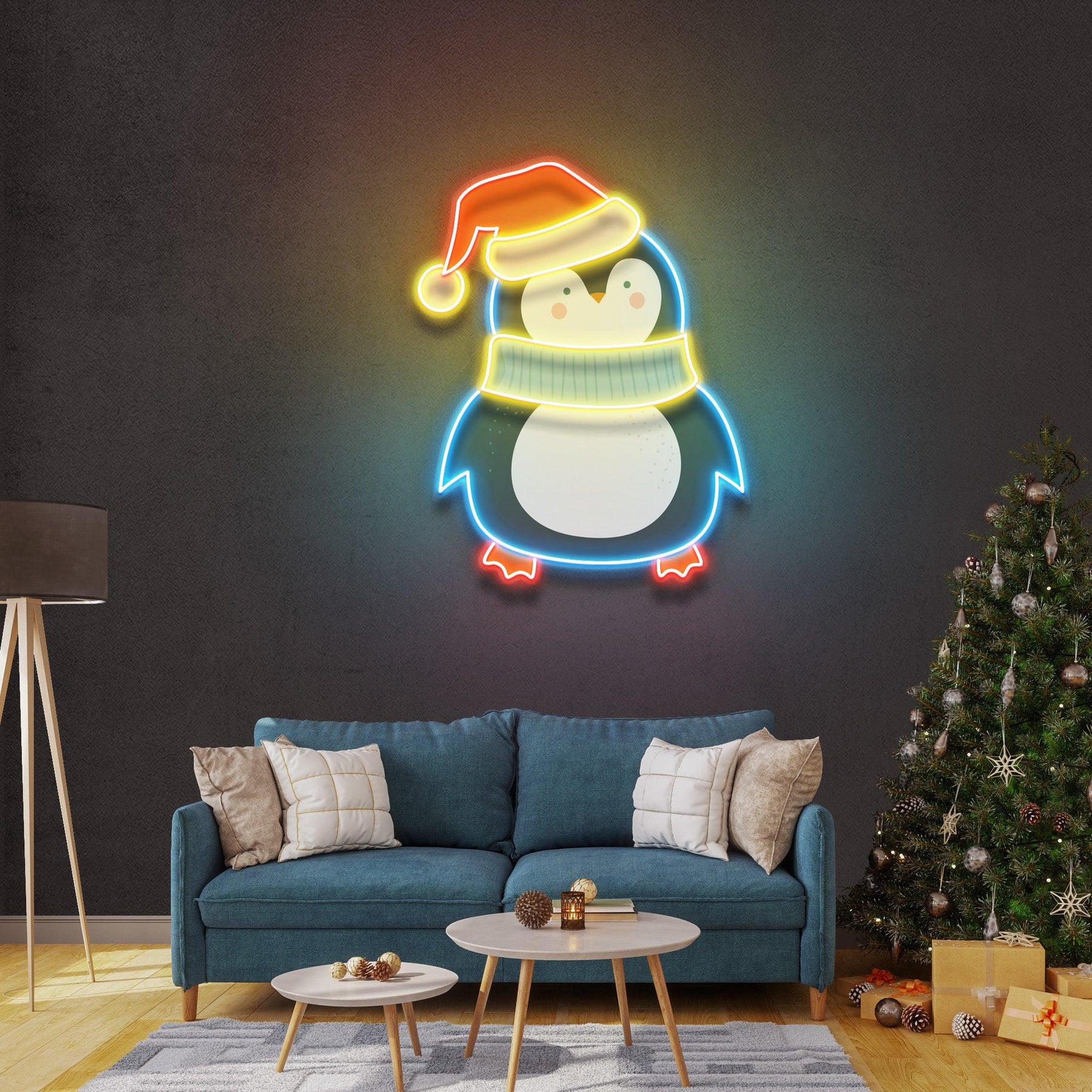 Penguin With Xmas Hat LED Neon Acrylic Artwork