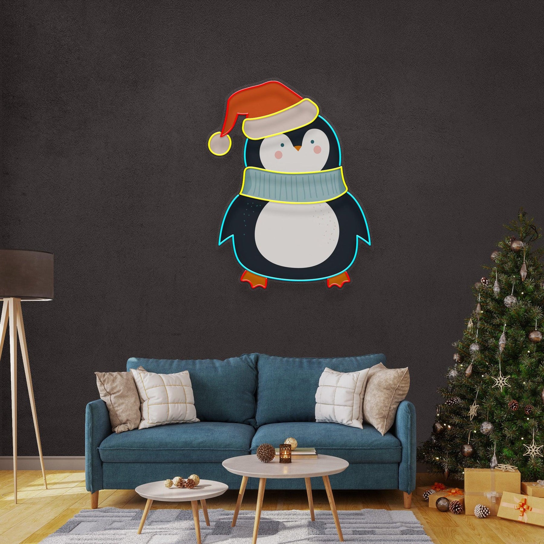 Penguin With Xmas Hat LED Neon Acrylic Artwork