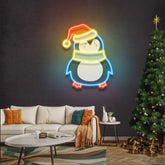 Penguin With Xmas Hat LED Neon Acrylic Artwork