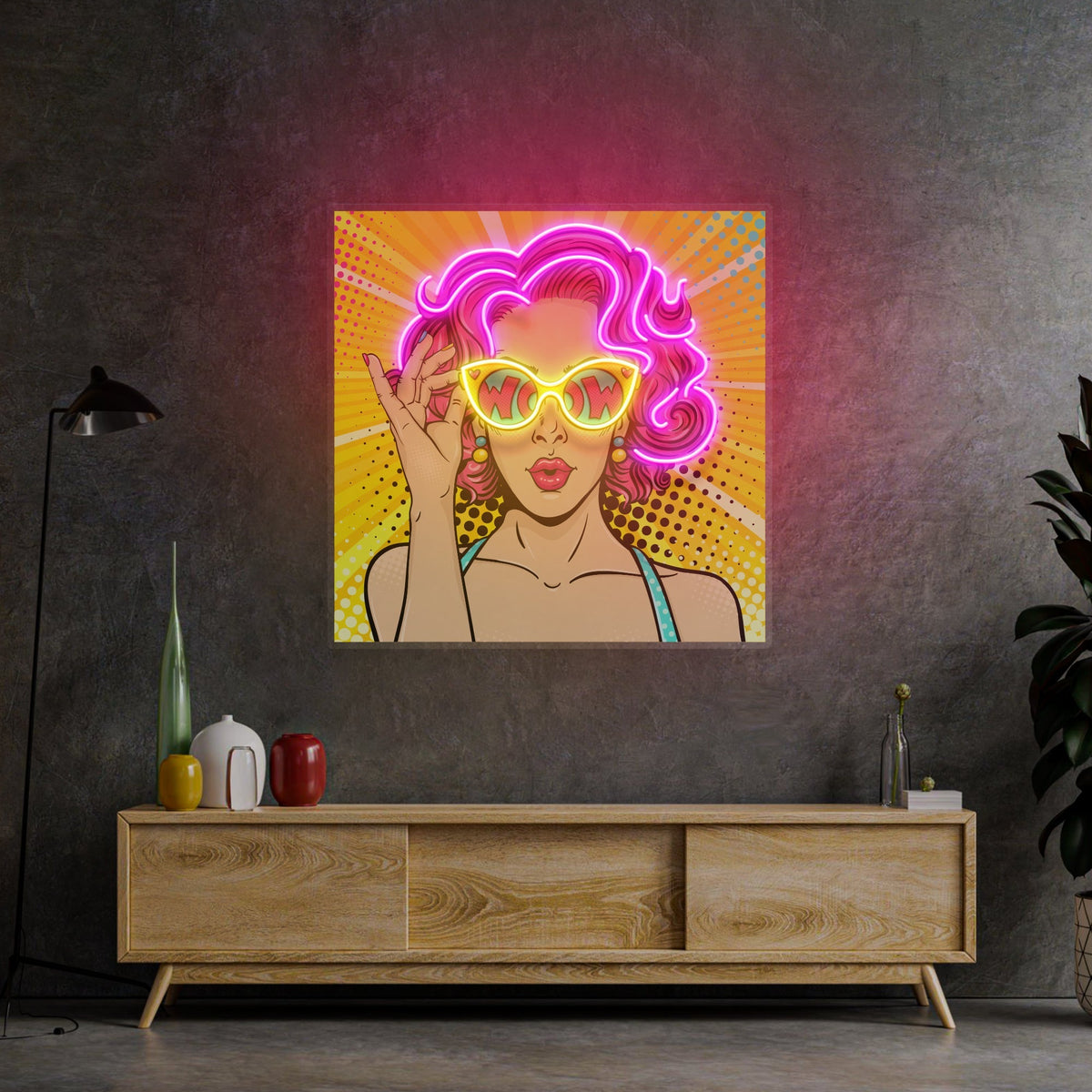 Wow Lady Pop Art Led Neon Acrylic Artwork