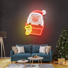 Santa With Sock Christmas LED Neon Acrylic Artwork