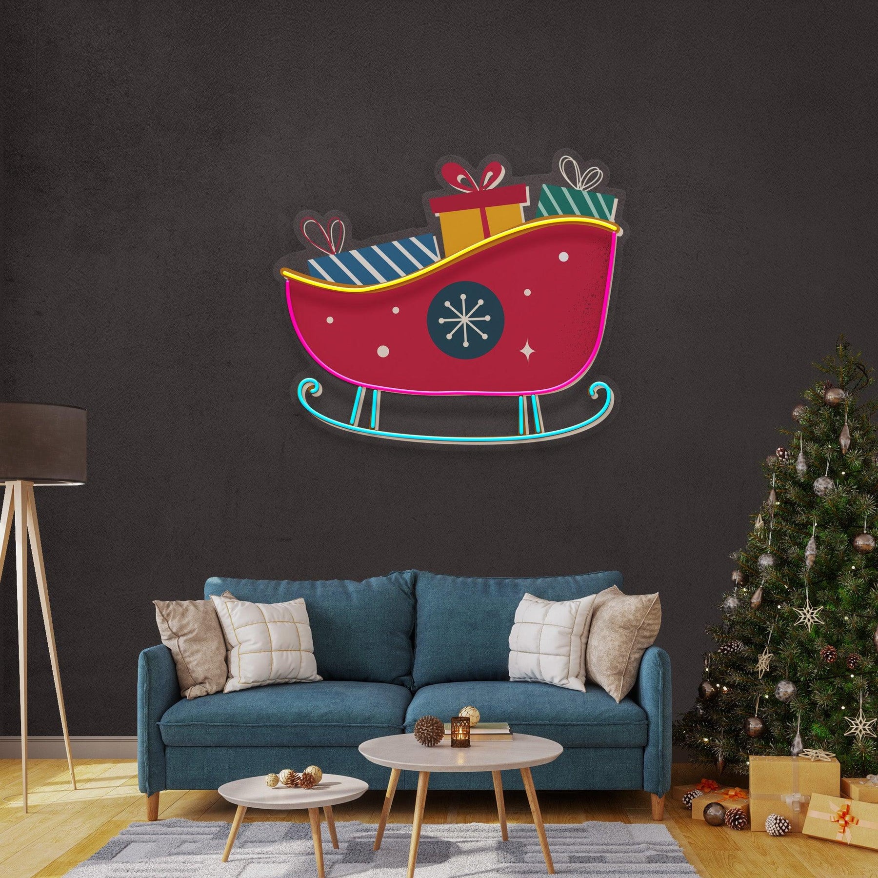 Sleigh With Gifts Christmas LED Neon Acrylic Artwork