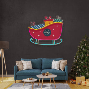 Sleigh With Gifts Christmas LED Neon Acrylic Artwork