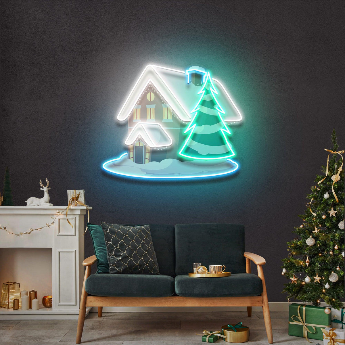 Snow House Christmas LED Neon Sign Artwork