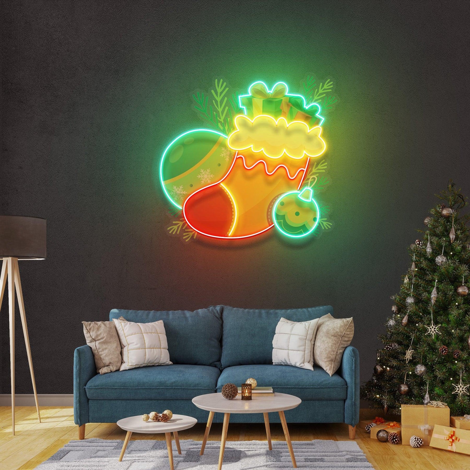 Sock of Gifts Christmas LED Neon Acrylic Artwork