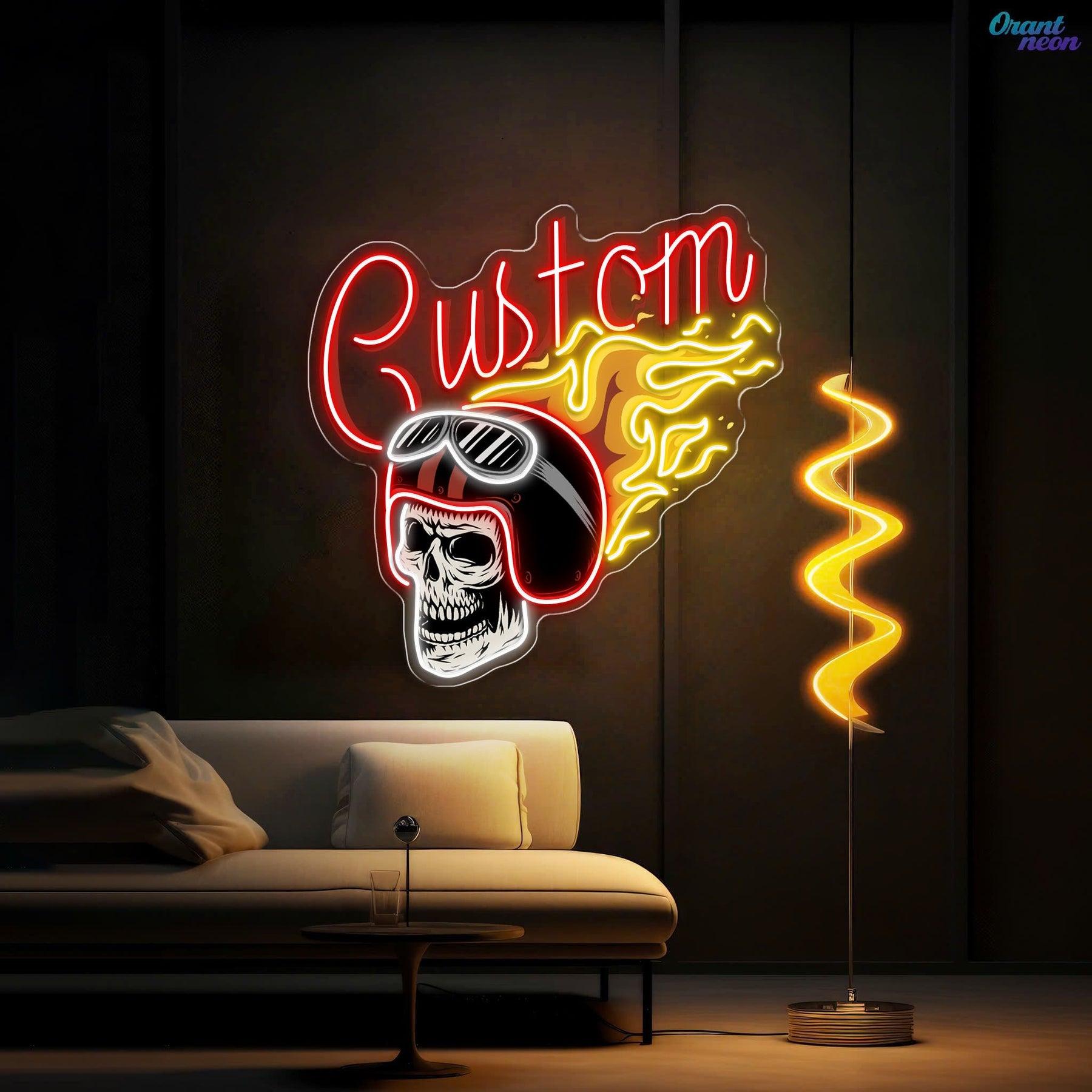 Warrior’s Glow: Skull & Helmet Neon Sign Light Artwork