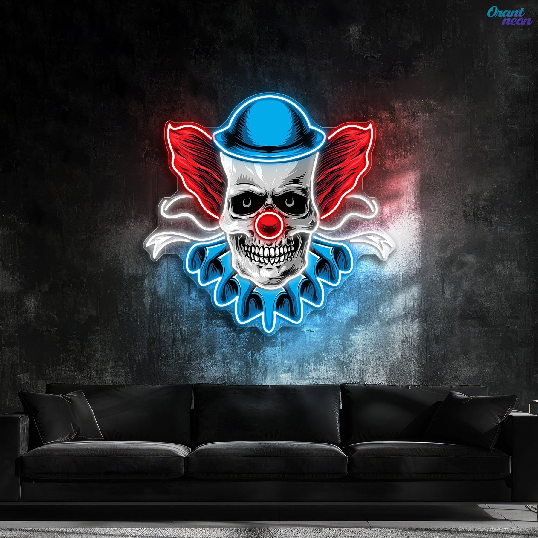 Twisted Laughter: Neon Skull & Clown Neon Sign Light Artwork