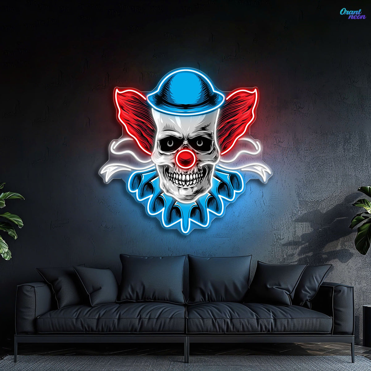 Twisted Laughter: Neon Skull & Clown Neon Sign Light Artwork