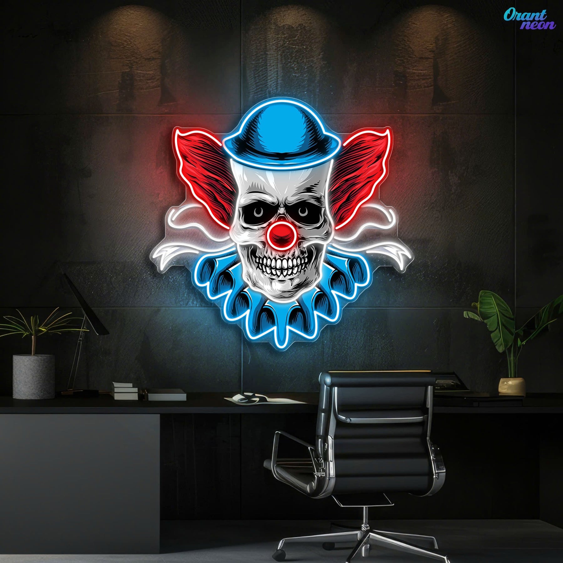 Twisted Laughter: Neon Skull & Clown Neon Sign Light Artwork