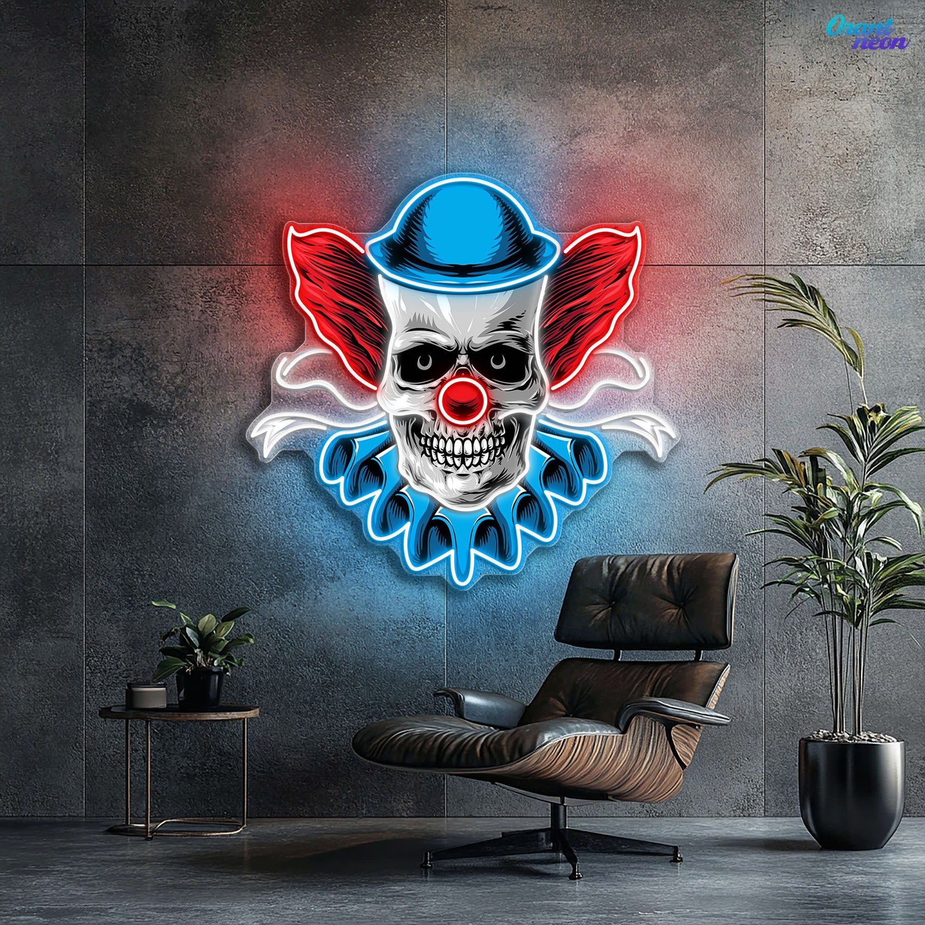 Twisted Laughter: Neon Skull & Clown Neon Sign Light Artwork