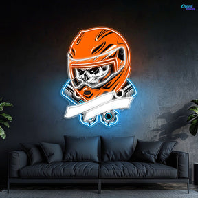 Gearhead’s Graveyard: Skull & Repair Neon Sign Light Artwork