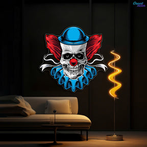 Twisted Laughter: Neon Skull & Clown Neon Sign Light Artwork