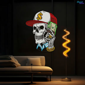 Skull & Dollar Dreams Neon Sign Light Artwork